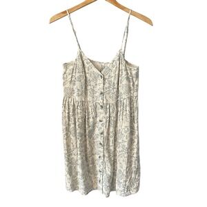 Gentle Fawn Women Blue Floral Cottagecore Linen Blend Button Front Mini Dress Sm